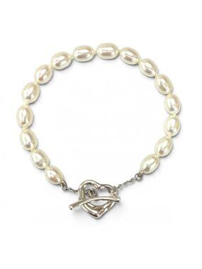 Tiffany & Co Elsa Peretti Fresh Water Pearl 925 Open Heart Bracelet White